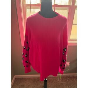Hot Pink Leopard Accent Sweater Cabana by Crown & Ivy Size M Relaxed Fit